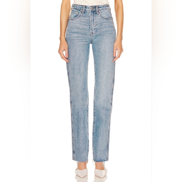 GRLFRND Denim - GRLFRND The Sara Super High Rise Slim Straight Jeans in Wave Hill